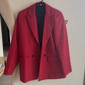 Women's Red Blazer Jacket - Classic Tailored Style